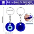 Evil eye keychain detail view showing precise dimensions, ring size, and glass bead thickness. - Pendant With Keychain / 30mm
