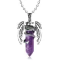 Retro Drache gewickelt Kristall sechseckige Säule Anhänger Halskette mit Silberkette. - Amethyst / Pterosaurier Einzelanhänger