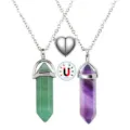 Naturstein Kristall sechseckige Säule Anhänger Paar Halskette Set mit Magnet Herz. - Set aus Herz & Sechsecksäule / Grüner Aventurin & Amethyst