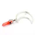 Crystal moon hair clip with natural stone hexagonal pillar pendant for women fashion accessory detail - Watermelon red