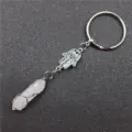 Natuurlijke Rozenkwarts Kristal Zeshoekige Kolom Hamsa Hand Sleutelhanger Draad - Hamsa hand bergkristal
