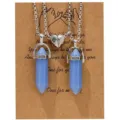 Couple magnetic hexagonal crystal stone pendant necklace paired with a warm greeting card. - Luminous Blue & Luminous Blue
