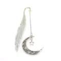 Vintage metal feather bookmark with hollow moon pendant, elegant gift for book readers. - Feather Style