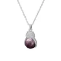 Detailed close-up of the silver owl pendant necklace featuring a natural purple amethyst stone. - Purple Crystal