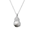 Close-up detail of silver owl pendant necklace with white textured stone bead charm. - Leather Cord Style / White Turquoise