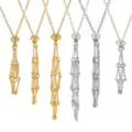 Metal geometric mesh tassel necklace with adjustable slider chain, detail view of style. - Other Sizes Available