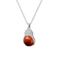 Silver owl pendant necklace featuring a round red gemstone, simple and stylish jewelry piece. - Leather Cord Style / Red Jasper