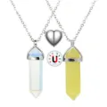 Crystal hexagonal pillar pendant necklace featuring magnetic heart design in detail view - Opal & Topaz
