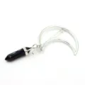 Crescent moon crystal hair clip with black hexagonal column pendant for women fashion styling - Black Agate