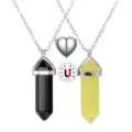 Natural stone hexagonal pillar pendant couple necklace set featuring magnetic heart design. - Topaz & Black Agate