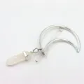 Silver crescent moon hair clip with white crystal hexagonal pillar pendant for women - White Crystal