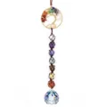 Handmade crystal tree of life car hanging suncatcher ornament with natural chakra stones and prism ball. - Slanted Tree / Gold