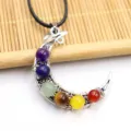 Collana con ciondolo a mezzaluna in cristallo di chakra con perle di pietra preziosa - Stile perle tonde con cordino in pelle