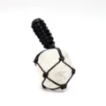 Natural rough crystal stone with black handmade braided rope net pendant necklace detail view. - White Crystal