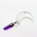 Silver alloy crescent moon hair clip with purple crystal hexagonal column pendant for women - Purple Crystal