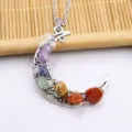 Chakra Kristall Mond Halskette Heilender Edelstein Draht Anhanger fur Damen mit langer Kette - Splitterstein-Stil & Kette