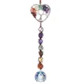 Crystal tree of life detail showing multi-color natural gemstone chips and faceted crystal ball. - Heart-shaped Tree / Silver
