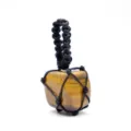 Handmade natural tiger eye stone crystal net pocket pendant necklace fashion jewelry piece. - Tiger's Eye