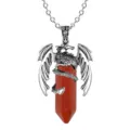 Vintage Silber Drache gewickelt rote Kristall hexagonale Saeule Halskette Schmuck neu - Pterosaurier-Anhänger & Kette / Roter Jaspis