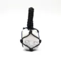 Handmade black rope net crystal pendant gemstone variant, natural white stone necklace accessory. - White Turquoise