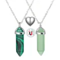 Natural stone hexagonal pillar couple magnetic heart pendant necklace set, fashion jewelry. - Malachite & Green Aventurine