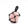 Natural pink quartz crystal stone pendant featuring a black hand-woven rope net necklace. - Rose Quartz