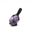 Natural amethyst crystal rough stone hand woven net pouch pendant necklace jewelry item. - Purple Crystal