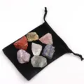 Natural rough crystal stones set 7pcs raw gemstone healing reiki stones with black velvet bag - 7 Chakra Raw Stones + Velvet Pouch
