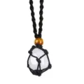 Crystal raw stone pendant detail view, black woven net pocket necklace, adjustable cord. - Irregular Natural Stone / Stones Approx 2-3cm / Clear Quartz With Black Mesh Bag