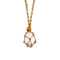 Natural crystal stone macrame woven net necklace adjustable brown rope pendant for women - Irregular Natural Stone / Stones Approx 2-3cm / Clear Quartz with Brown Mesh Pouch