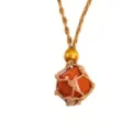 Handmade woven net pocket crystal raw stone necklace retro sweater chain detail view - Irregular Natural Stone / Stones Approx 2-3cm / Red Jasper with Brown Mesh Pouch