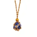 Natural crystal stone woven rope necklace with adjustable net pocket sweater chain for women - Irregular Natural Stone / Stones Approx 2-3cm / Blue Vein Stone with Brown Mesh Pouch