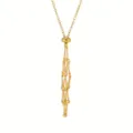 Gold metal mesh cage pendant necklace, adjustable bamboo joint style necklace variant for women. - L / Gold