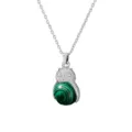 Owl gemstone pendant necklace with silver chain and green malachite stone design. - Malachite