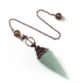 Colgante de péndulo de cristal verde detalle con piedra hexagonal y cadena de cobre antiguo - Cadena de Bolas Huecas Doble (Colgante de Péndulo) / Aventurina verde (color bronce)