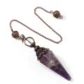 Gran collar con un colgante de péndulo de amatista natural y cadena de cobre para adivinación. - Cadena de Bolas Huecas Doble (Colgante de Péndulo) / Amethyst (Antique Bronze)