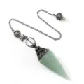 Péndulo de cristal de aventurina verde prisma hexagonal cadena plata antigua colgante - Cadena de Bolas Huecas Doble (Colgante de Péndulo) / Aventurina Verde (Plata Antigua)