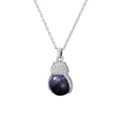 Silver owl pendant necklace with deep blue gemstone natural stone jewelry for women daily wear - Sodalite