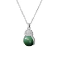 Silver owl necklace with green stone gemstone pendant, minimalist cute animal jewelry style. - Green Aventurine