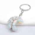 Colgante de árbol de la vida de luna de cristal natural llavero de alambre hecho a mano - Opalita