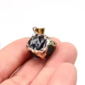 Black square stone pendant with gold electroplated edge DIY jewelry keychain accessory detail. - Black