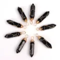 Schwarzer Obsidian Kristall sechseckiger Kugel Anhänger mit handgefertigtem Golddraht Schmuck. - Nur Anhänger (Ohne Kette) / Drahtumwickelter schwarzer Achat in Gold