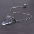 Natürlicher Bergkristall Edelstein Pendel Sechseckige Säule Wünschelrute Kette Schmuck. - Hexagonaler Kegelanhänger / Klarweiß