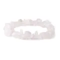 Close-up detail view of natural irregular crystal chip bracelet featuring polished pink stones. - Rose Quartz