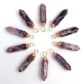 Natürlicher Amethyst Sechseckige Säule Draht gewickelter Anhänger handgemachte Halskette Schmuck - Nur Anhänger (Ohne Kette) / Golddraht umwickelter Amethyst