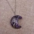 Handgemachte natürliche Amethyst Mondsichel Lebensbaum Anhänger Halskette mit Silberkette - Natürlicher Amethyst