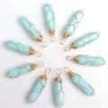 Hellblauer Kristall Sechseckige Säule Draht gewickelt Anhänger Halskette Schmuck DIY - Nur Anhänger (Ohne Kette) / Drahtumwickeltes leuchtendes Hellblau in Gold