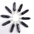 Draht gewickelter Amethyst Kristall Sechseckige Säule Anhänger Halskette Schmuck. - Nur Anhänger (Ohne Kette) / Silberdraht Transparent Lila