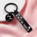 Stainless steel engraved keychain Drive Safe love you titanium steel keyring for men women - Vertical Bar