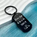 Stainless steel engraved keychain with drive safe message, black metal dog tag for car keys. - Military Tag